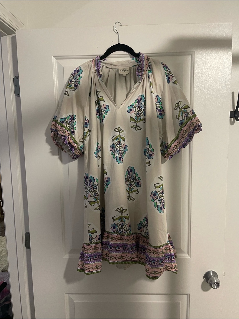 Umgee Boho Floral Ivory V-Neck Tunic Dress - Size M